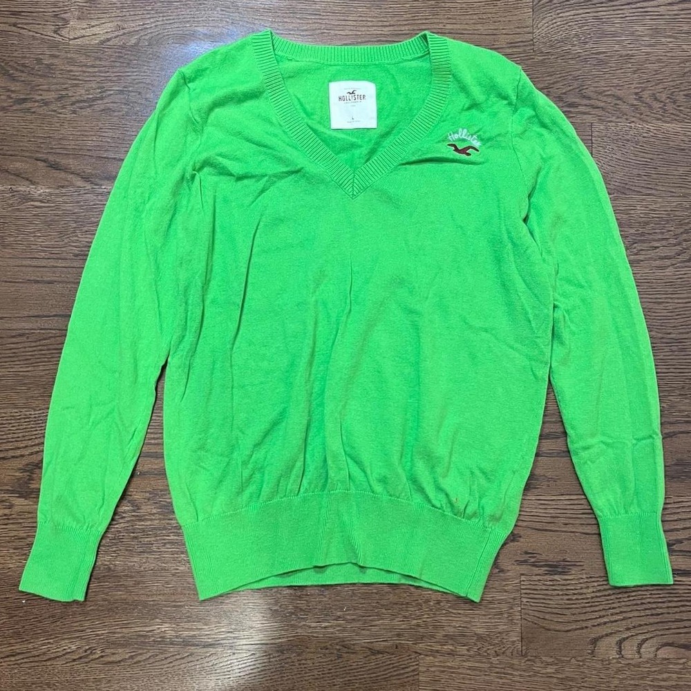 y2k vintage hollister bright green‎ knit v neck sweater large